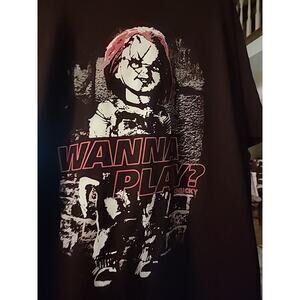 New Chucky Childs Play Wanna Play 1988 Black Vintage Throwback T-Shirt 2XL A131